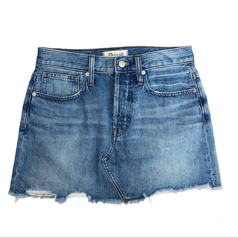 Madewell Rigid Denim Relaxed Mini Skirt Blue Raw Hem Size 25